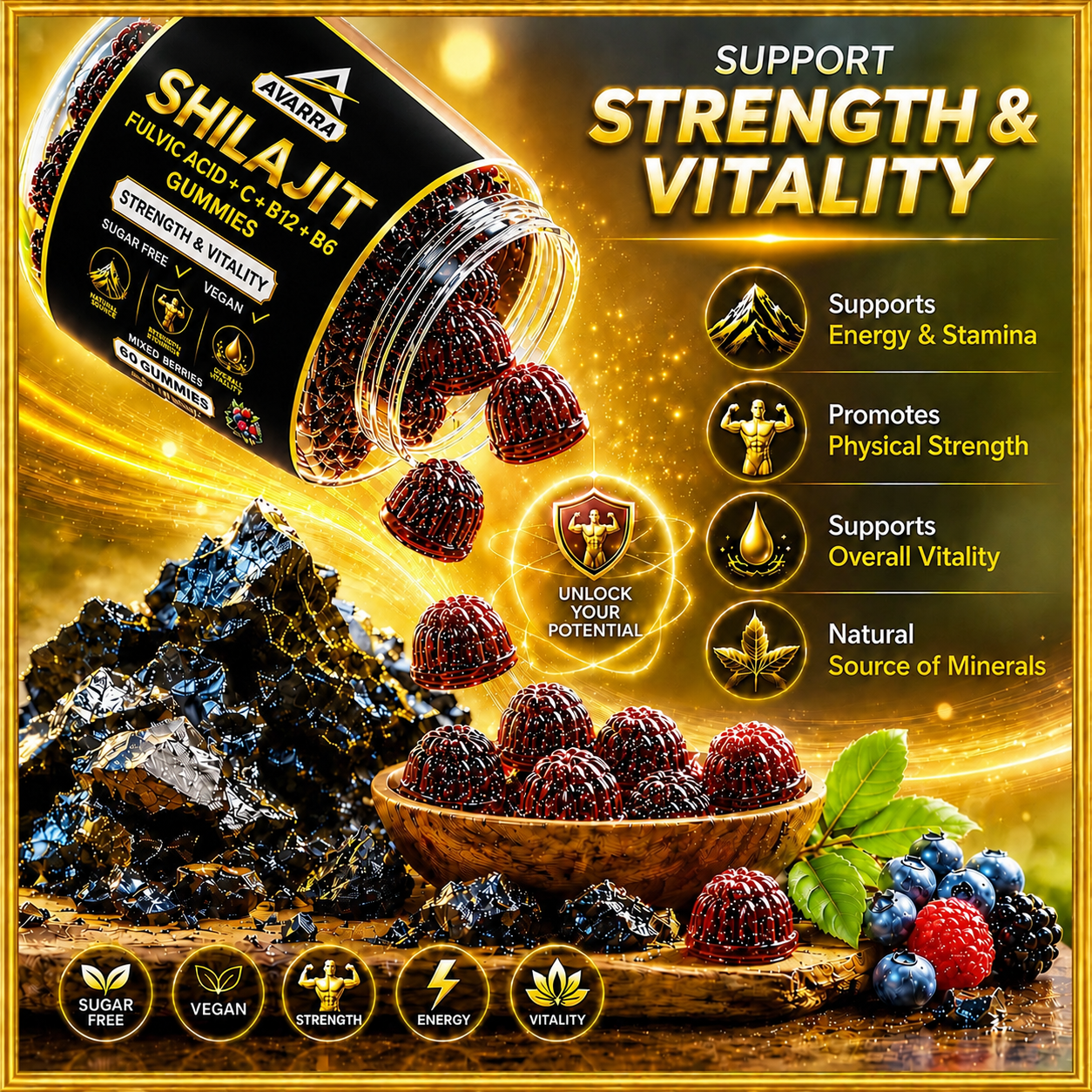 💪Premium Shilajit Gummies 1000 + Vitamin C, B6 & B12