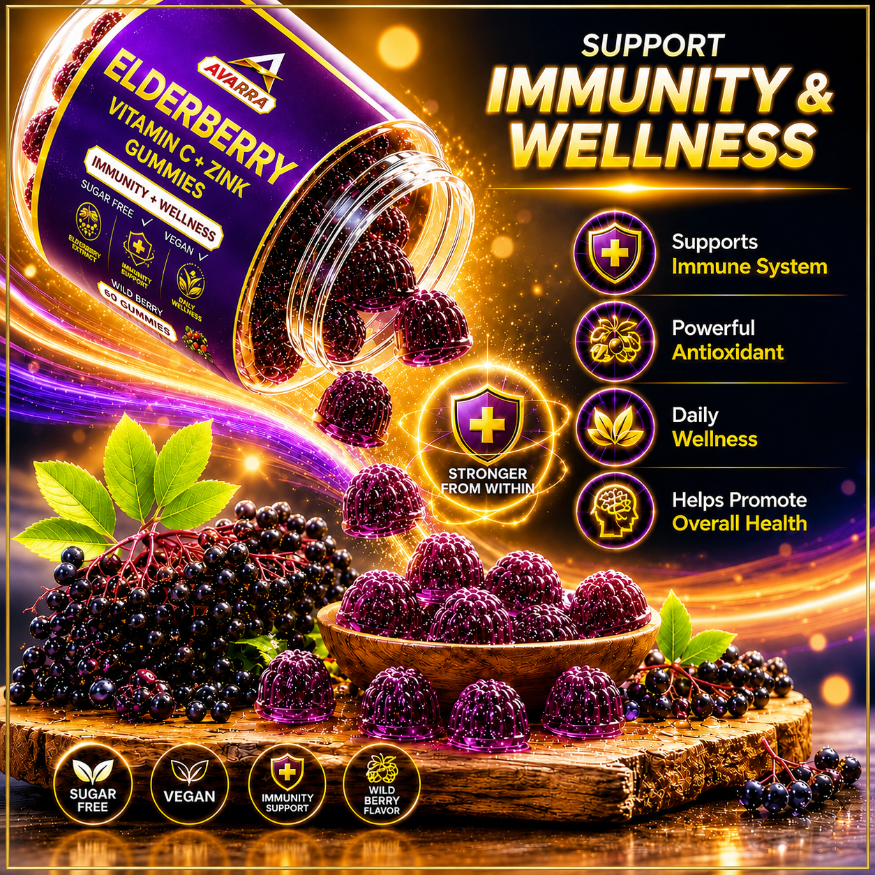 🛡️ Elderberry + Vitamin C + Zinc Gummies