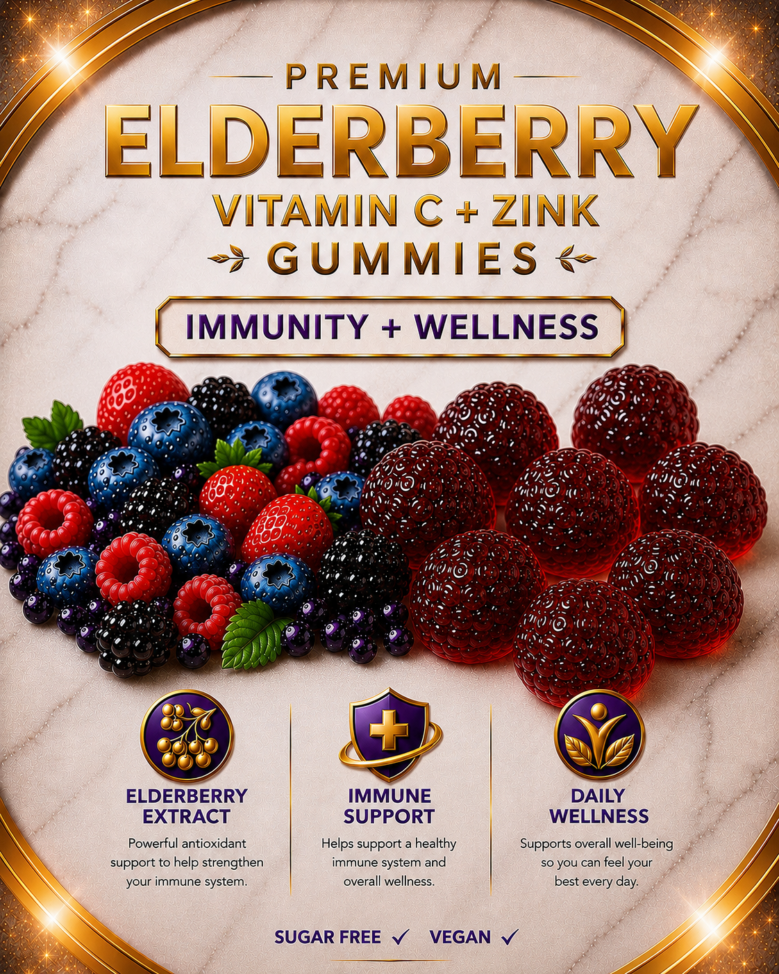🛡️ Elderberry + Vitamin C + Zinc Gummies